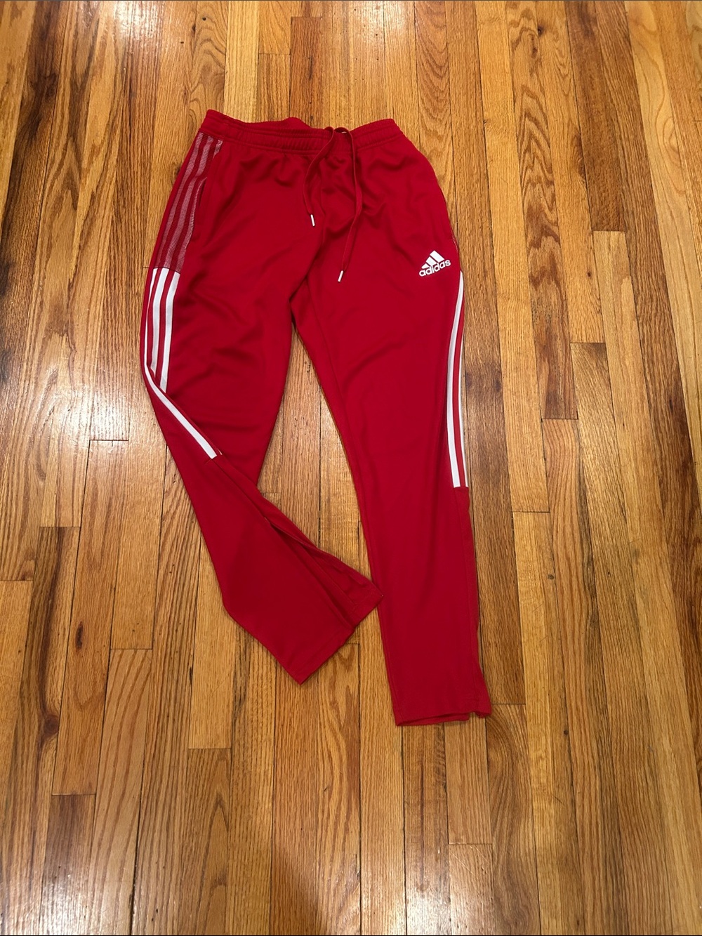 Adidas Women’s Red Jogger Pants with White Side Stripes. Great condition